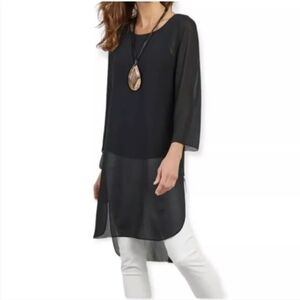Soft Surroundings Jennifer Tunic Black Sheer Hi-Low Shell over Jersey - Size S